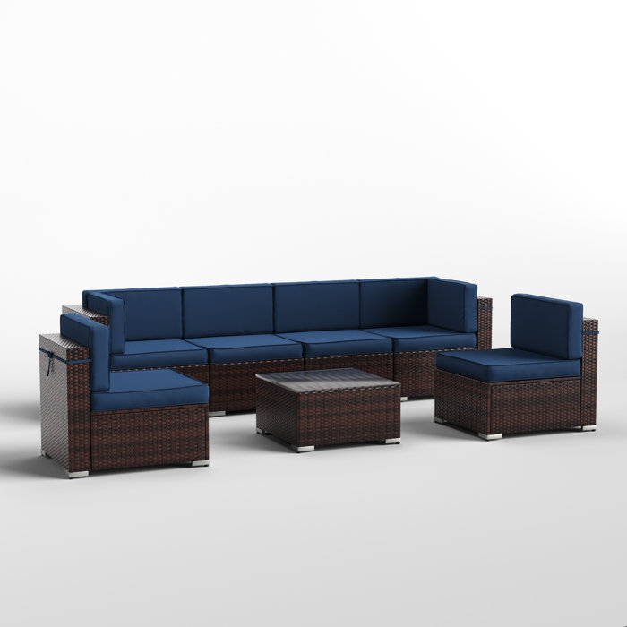 Latitude Run® 7 Piece Rattan Sectional Seating Group with Cushions